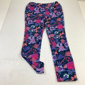 Soft Surroundings Pants Spring Vibrant Floral Print Pull On Zip Ankle S Small